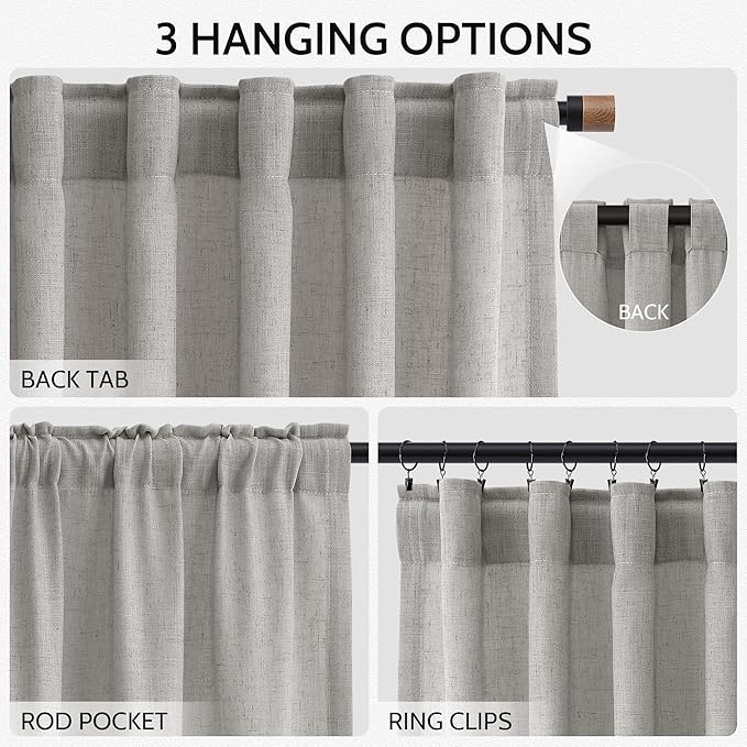 Nanspring Extra Long Light Gray Curtains 108 Inch Length 2 Panels Set - Image 2