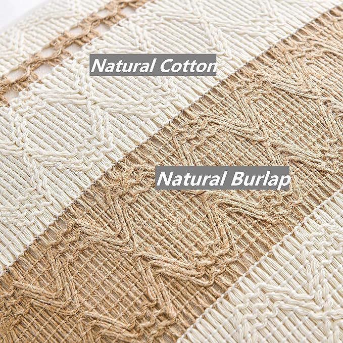 Fancy Homi Set of 2 Boho Neutral Lumbar Decorative Throw Pillow Cover 12x20 Inch - Image 4