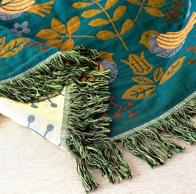 MSGKV 100% Cotton Blanket Boho Throw Blue Warm Couch Sofa Bed Double Sided Knit - Image 6