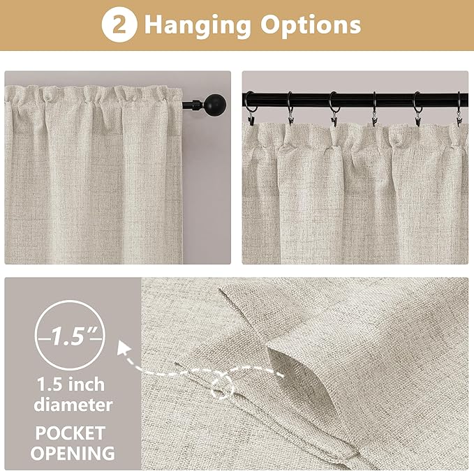 OVZME Natural Valance for Windows, Light Filtering Faux Linen Textured Small - Image 6