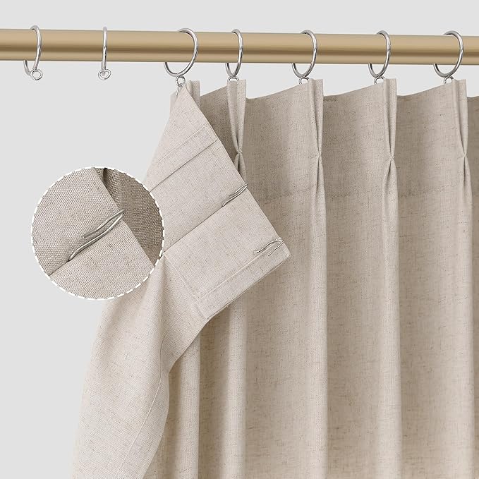 Light Brown Pinch Pleat Linen Curtains 96 Inch Length 2 Panels Set - Image 7