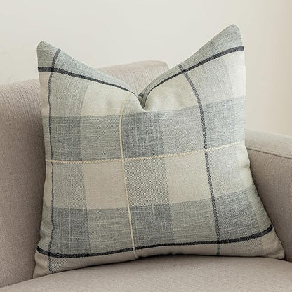 vctops Rustic Lattice Cotton Linen Decorative Throw Pillow Cover Embroidery by vctops
