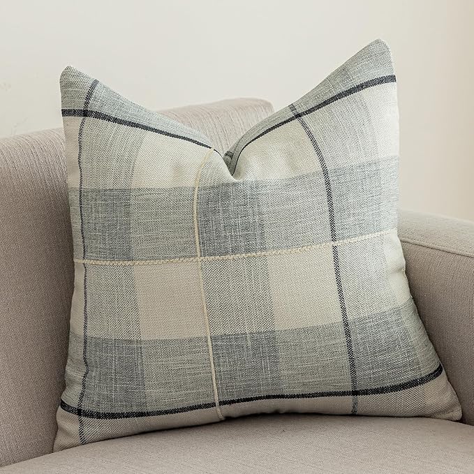 vctops Rustic Lattice Cotton Linen Decorative Throw Pillow Cover Embroidery by vctops