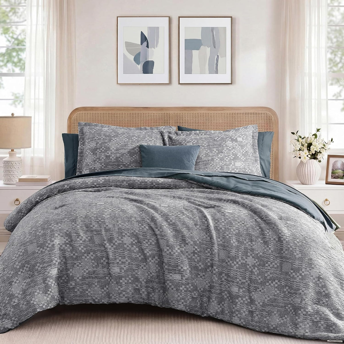 mairêve full size comforter set crinkle textured navy, main product view