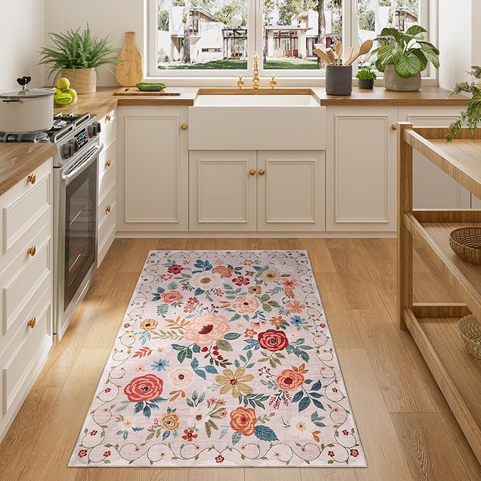 DUKINO 3x4 Area Rug, Lightweight Non Slip Washable Floral Rug, Indoor Low Pile - Image 2