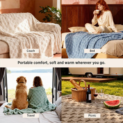 bedsure checkered soft cozy full blanket for bed, side view