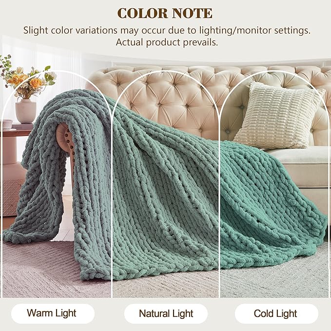 Carriediosa Chunky Knit Throw Blanket 50" X 60", 100% Hand Made Large Chenille - Image 2