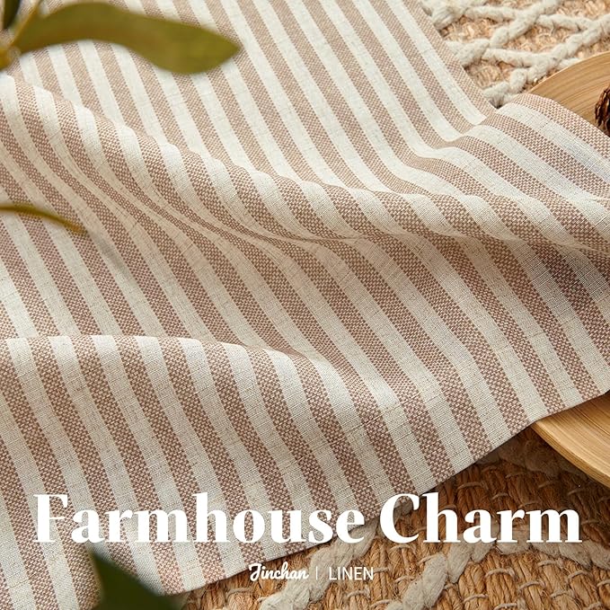 jinchan Striped Linen Kitchen Curtains 20 Inches Length Tier Curtains Farmhouse - Image 7