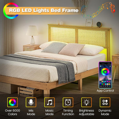 rattan bed frame twin size with natural rattan, side view