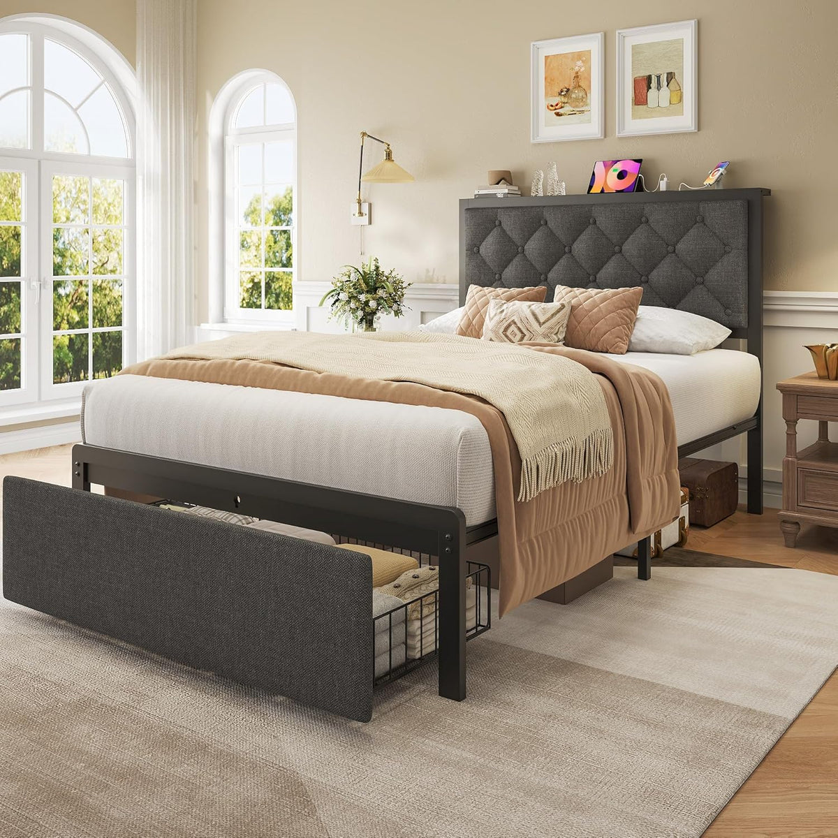 fluest twin bed frame with storage drawer, upholstered on a desk or shelf