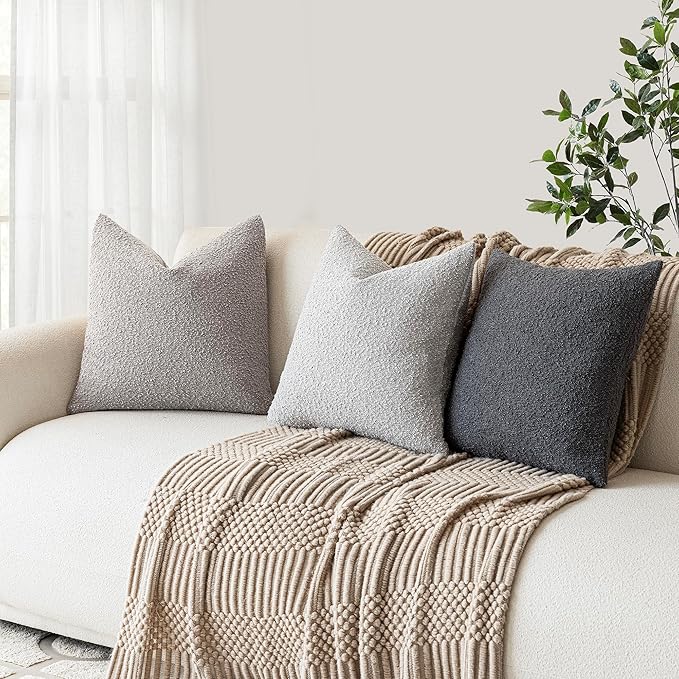 Foindtower Pack of 2 Textured Boucle Throw Pillow Covers Accent Solid - Image 7