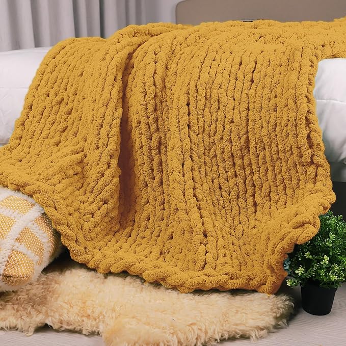 Carriediosa Chunky Knit Throw Blanket 60" X 80" Twin, 100% Hand Made Large by Carriediosa