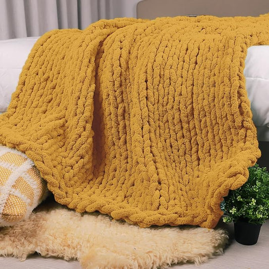 Carriediosa Chunky Knit Throw Blanket 50" X 60", 100% Hand Made Large Chenille by Carriediosa