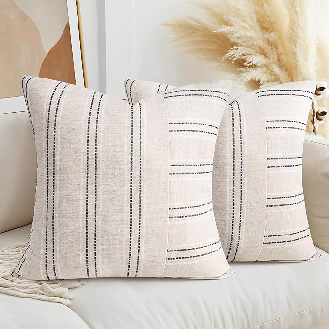 AELS 24x24 Decorative Farmhouse Linen Throw Pillow Covers, Boho Textured Pillow by AELS