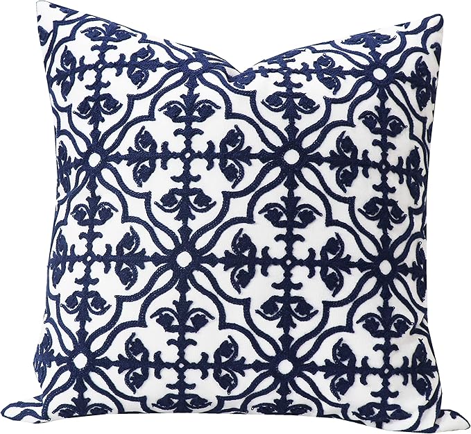 Slow Cow Throw Pillow Cover Navy Blue Embroidery Canvas Throw Pillow Cover by SLOW+COW
