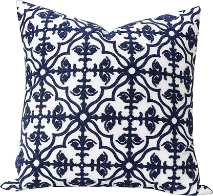 Slow Cow Throw Pillow Cover Navy Blue Embroidery Canvas Throw Pillow Cover by SLOW+COW