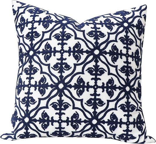 Slow Cow Throw Pillow Cover Navy Blue Embroidery Canvas Throw Pillow Cover by SLOW+COW