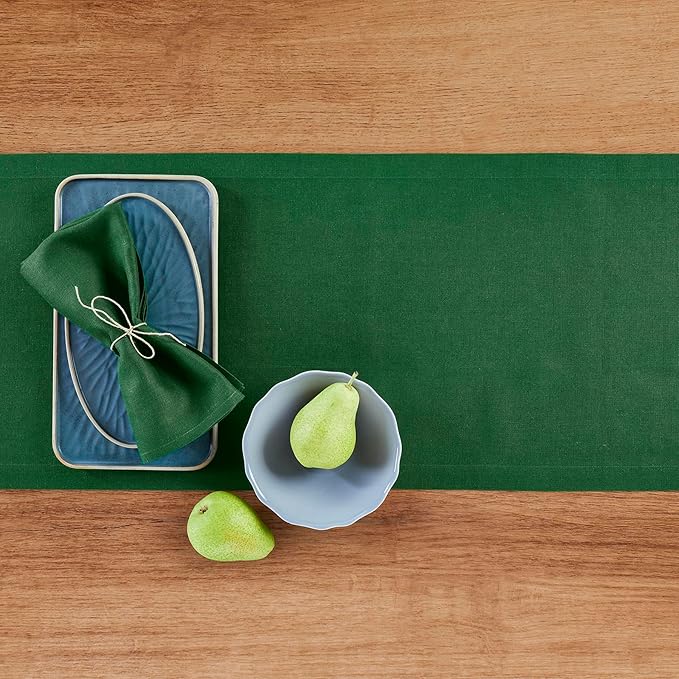 Solino Home Linen Pine Green Table Runner 90 Inches Long - Image 3