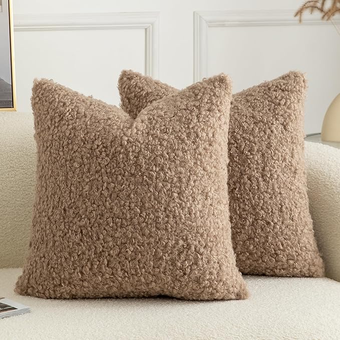 Pack of 2 Curly Teddy Wool Faux Fur Throw Pillow Covers Fuzzy Accent Soft by Joyouth