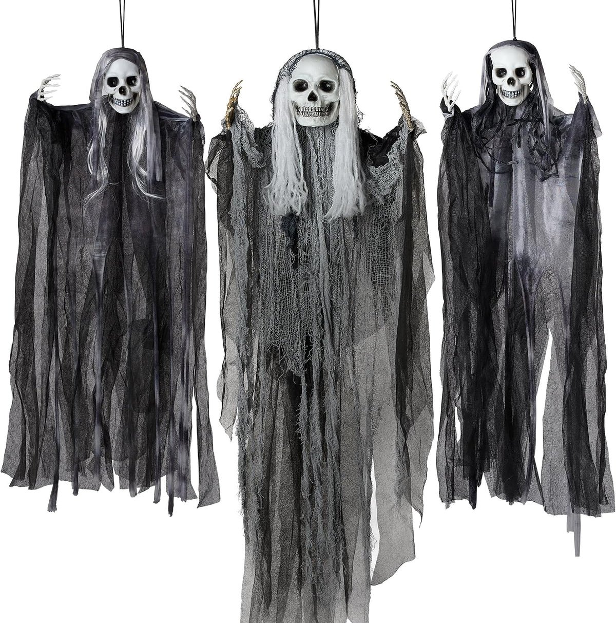 JOYIN 3 Pcs Hanging Halloween Skeleton Ghosts Decorations Outdoor, Grim Reapers for Best Halloween Outdoor Decorations, Haunted Haunted House Prop, Party Supplies