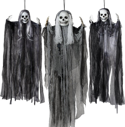 JOYIN 3 Pcs Hanging Halloween Skeleton Ghosts Decorations Outdoor, Grim Reapers for Best Halloween Outdoor Decorations, Haunted Haunted House Prop, Party Supplies