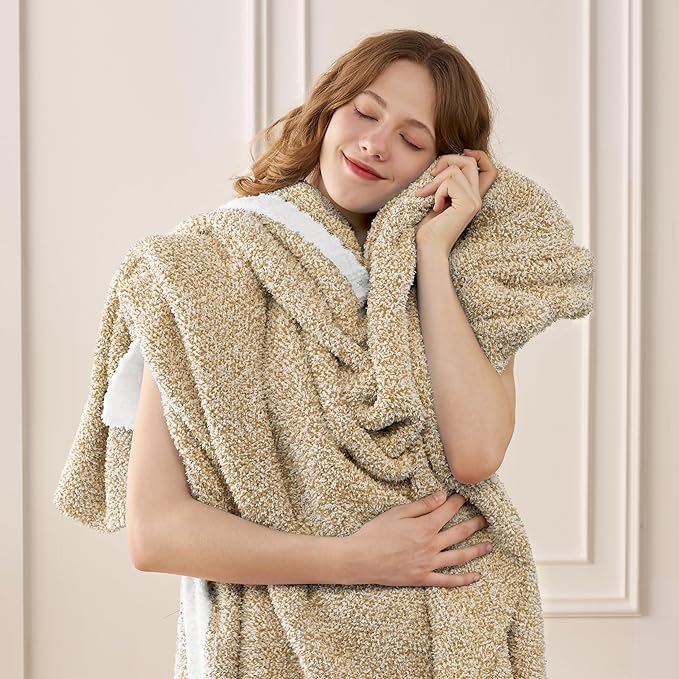 Joiedomi Throw Blanket for Couch Bed, Light Camel Knitted Blankets Gifts for - Image 2