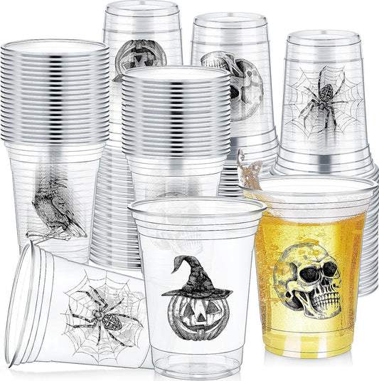 Teenyyou 16 oz Halloween Plastic Cup, Disposable Party Cup, 100 Pcs, Skull