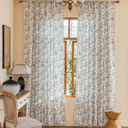 ENJOYBRIDAL Floral Curtains 84 Inches Long 2 Panels Boho Vintage Drapes by ENJOYBRIDAL