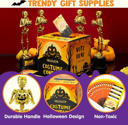 JOYIN Halloween Costume Contest Ballot Card Box, 4 PCS Trophy Awards Best Costume Skeleton, 50 PCS Voting Cards, Halloween Party Favor Supplies for Trick or Treating, Students Classroom Prize