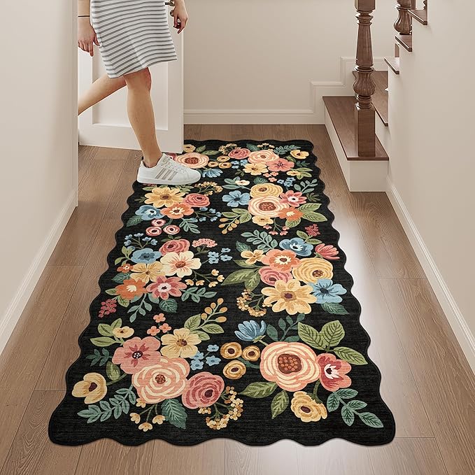 DUKINO 2x4 Washable Runner Rugs, Non Slip Floral Print Entryway Rug - Image 3