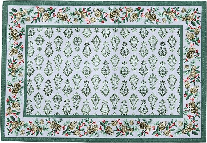 Newbridge Christmas Holly Pinecone Border Set of 4 Fabric Placemats, Holiday - Image 4