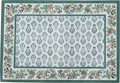 Newbridge Christmas Holly Pinecone Border Set of 4 Fabric Placemats, Holiday - Image 4