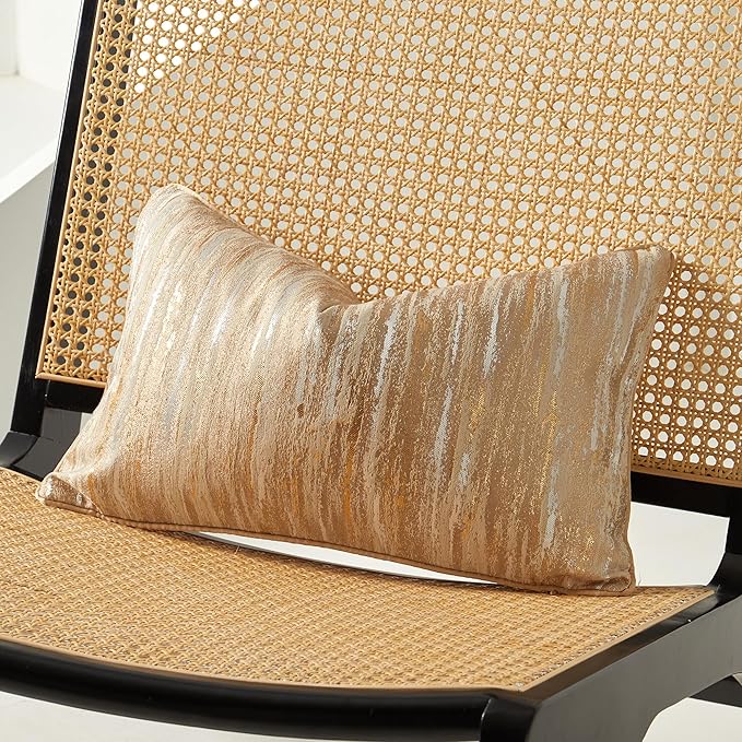 THE-TINOART Gold & Silver Striped Jacquard Pillow Cover 12x20 Inch - Image 2