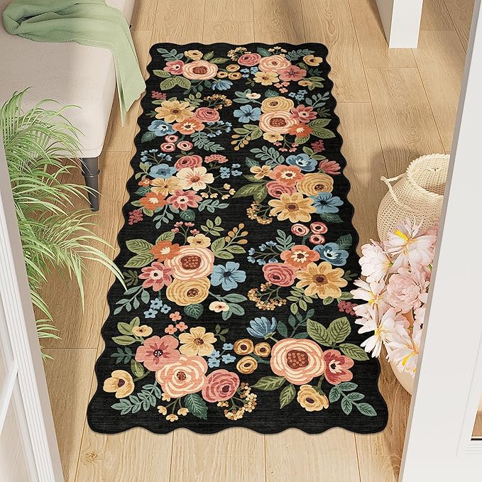 DUKINO 2x5 Washable Runner Rugs, Non Slip Floral Print Entryway Rug by DUKINO