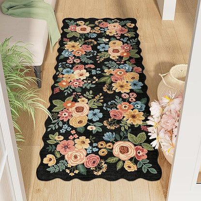 DUKINO 2x5 Washable Runner Rugs, Non Slip Floral Print Entryway Rug by DUKINO