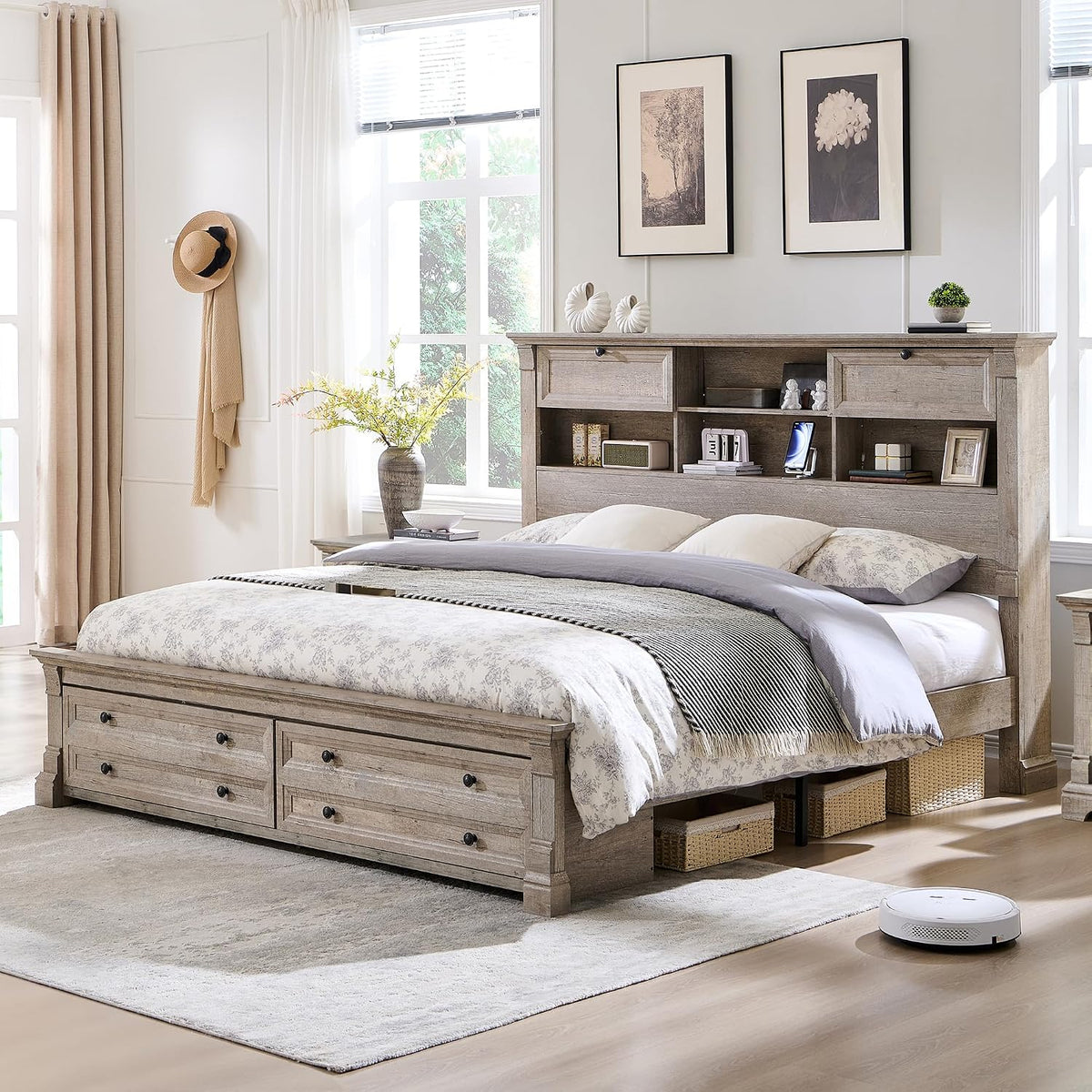 farmhouse wood king size bed frame with 54", main product view