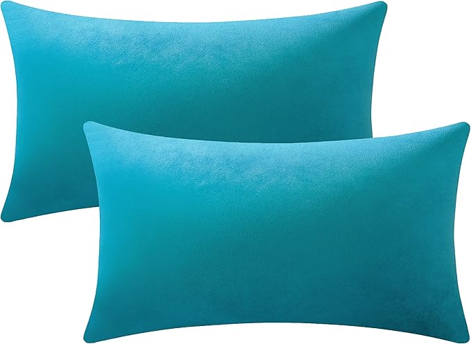 Throw Pillow Cases 12x20 Turquoise: 2 Pack Cozy Soft Velvet Rectangular by DEZENE