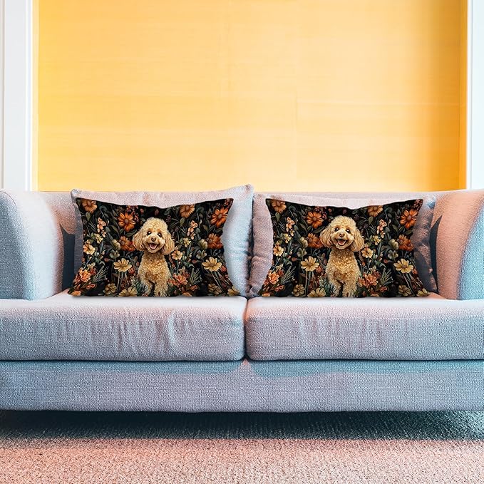 Moody Floral Poodle Pillow Covers 12x20 Set of 2, Poodle Gifts, Dark - Image 3