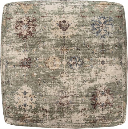 LR Home Grace Vintage Floral Sage Green Square Indoor Medium Pouf Ottoman | - Image 3