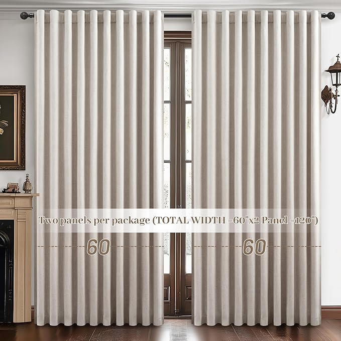 Blackout Curtains 60 Inches Extra Wide Natural Linen Curtains 92 Inch Length - Image 6