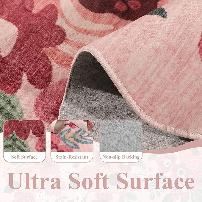 DUKINO 4x6 Area Rug, Floral Non-Slip Indoor Washable Rug - Image 6
