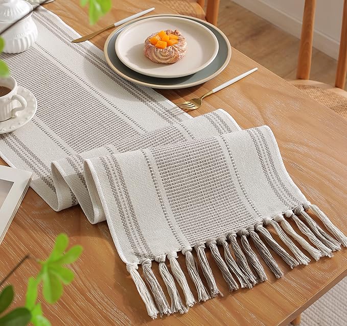 Caflife Boho Table Runner Natural Stripe - Image 4