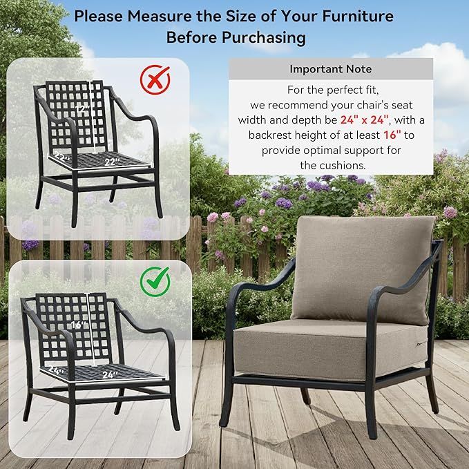6" Thick Outdoor Cushions 24x24x6, 2-Set Deep Seat Patio Cushions - Image 9