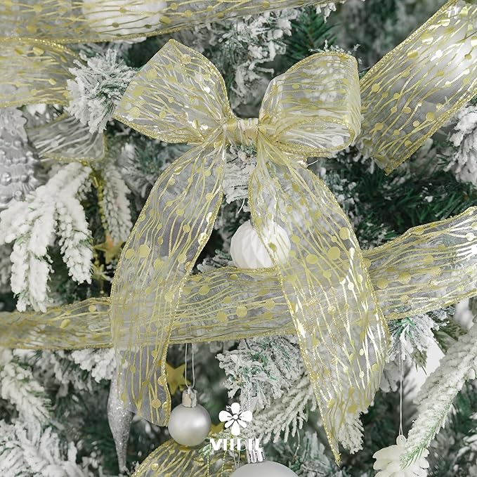 MEEDEE Gold Wired Ribbon 2.5 Inch Sheer Wired Christmas Ribbon - Image 5