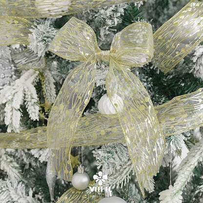 MEEDEE Gold Wired Ribbon 2.5 Inch Sheer Wired Christmas Ribbon - Image 5