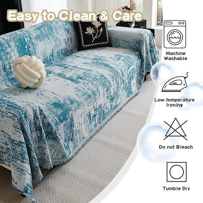 MEETSKY Blue Couch Cover Sectional Sofa Covers Washable Chenille Geometric - Image 8