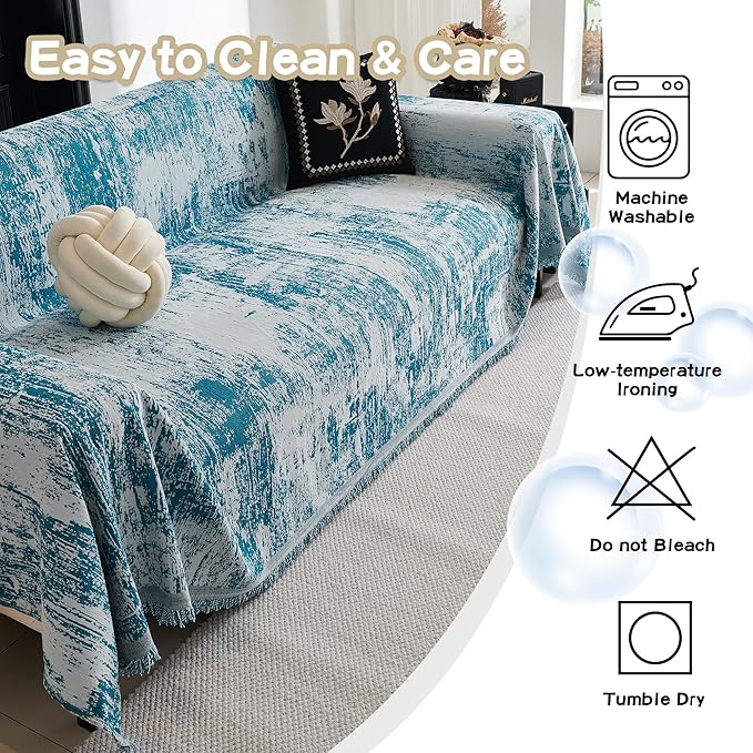 MEETSKY Boho Couch Cover for Dogs Washable Blue Abstract Couch Sofa Protector - Image 8
