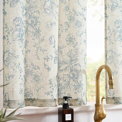 jinchan Linen Kitchen French Floral Tier Curtains 30 Inch Farmhouse Vintage - Image 2