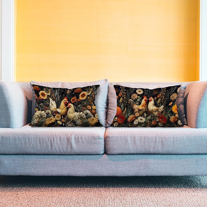 Vintage Moody Floral Chicken Pillow Covers 12x20 Set of 2, Chicken Lover Mom - Image 3