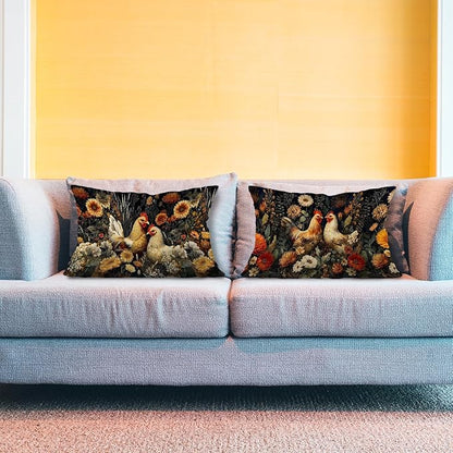 Vintage Moody Floral Chicken Pillow Covers 12x20 Set of 2, Chicken Lover Mom - Image 3
